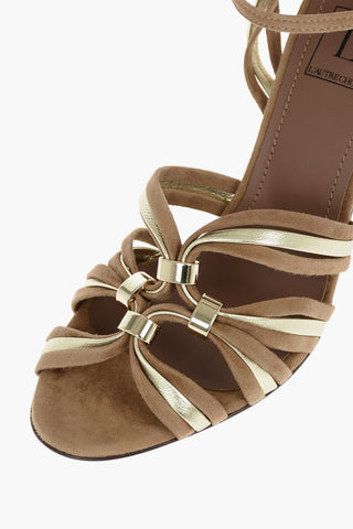 Suede Leather Sandals with Laminated Leather Details and Rings 8,5cm