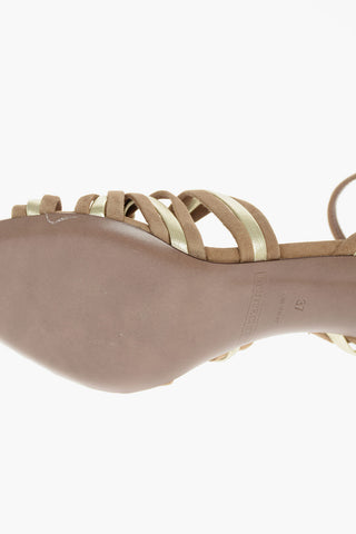 Suede Leather Sandals with Laminated Leather Details and Rings 8,5cm