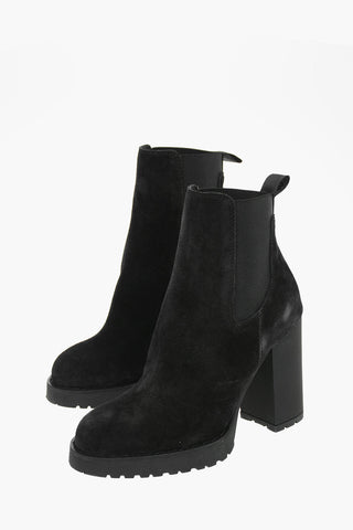 Suede Leather Heeled Ankle Booties 9,5cm
