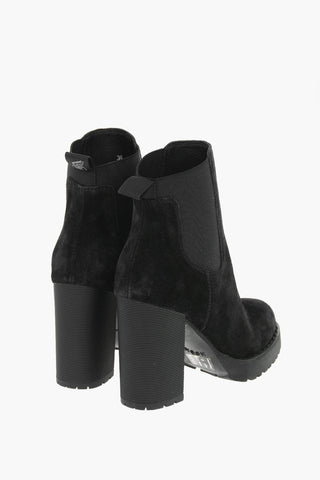 Suede Leather Heeled Ankle Booties 9,5cm