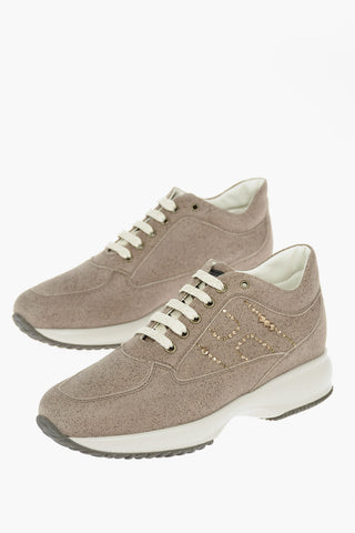 Leather INTERACTIVE Sneakers with Rhinestoned Logo