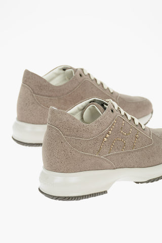 Leather INTERACTIVE Sneakers with Rhinestoned Logo