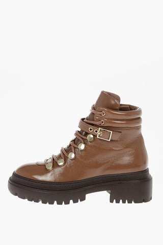 Patent Soft Leather Ankle Boots with Belt