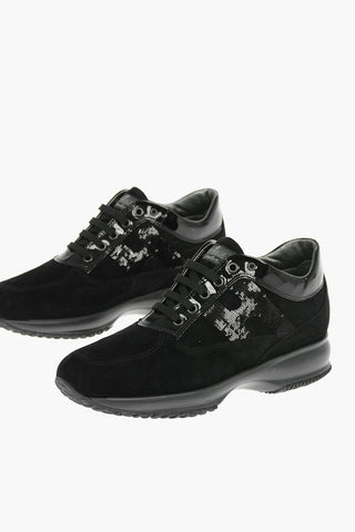 Suede Leather INTERACTIVE Sneakers with Micro-sequined Logo