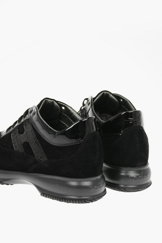 Suede Leather INTERACTIVE Sneakers with Micro-sequined Logo