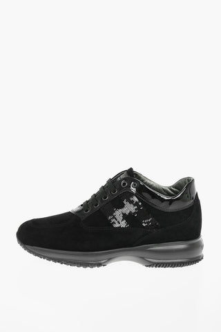 Suede Leather INTERACTIVE Sneakers with Micro-sequined Logo