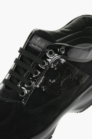 Suede Leather INTERACTIVE Sneakers with Micro-sequined Logo
