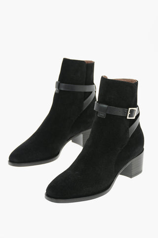 Split Leather Ankle Boots with Belt