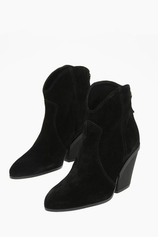 Suede Leather Texan Booties with Back Zip 9cm