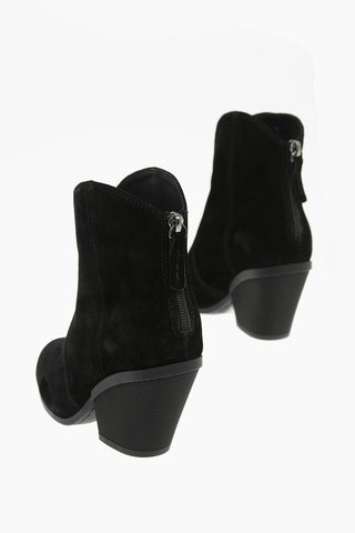 Suede Leather Texan Booties with Back Zip 9cm
