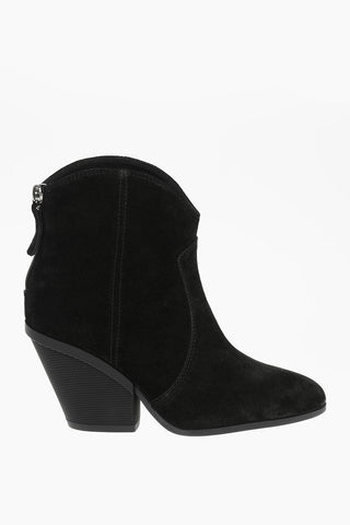 Suede Leather Texan Booties with Back Zip 9cm