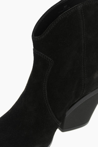 Suede Leather Texan Booties with Back Zip 9cm