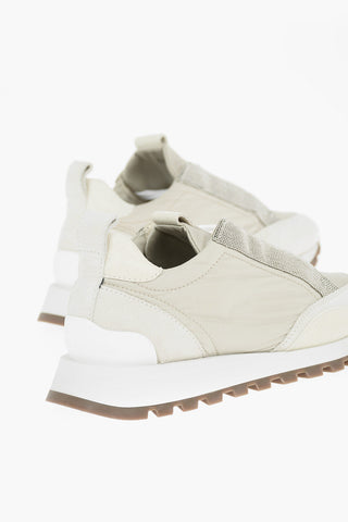 Sneakers Basse in Nylon con Dettagli in Suede e Microperline