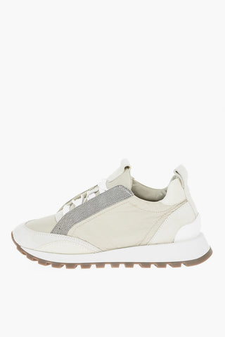 Sneakers Basse in Nylon con Dettagli in Suede e Microperline