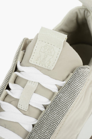 Sneakers Basse in Nylon con Dettagli in Suede e Microperline