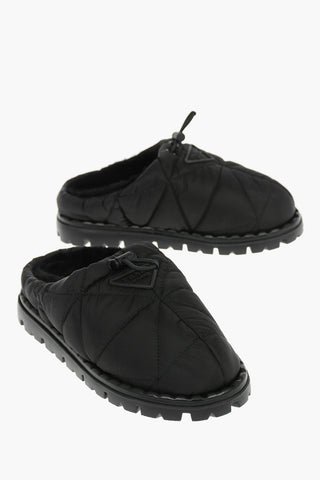 Fur Lined Re-nylon Slippers with Logo Patch