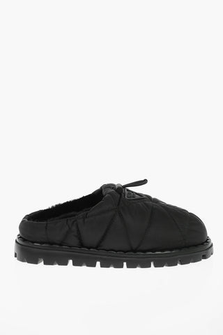 Fur Lined Re-nylon Slippers with Logo Patch