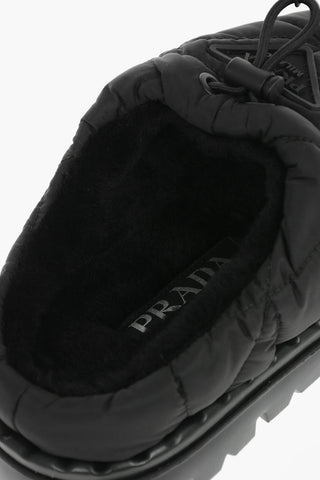 Fur Lined Re-nylon Slippers with Logo Patch