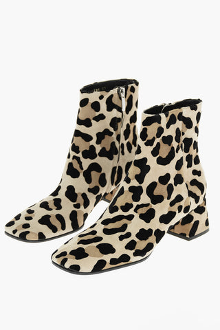 Leopard Printed Suede Leather Ankle Booties with Side zip 5cm