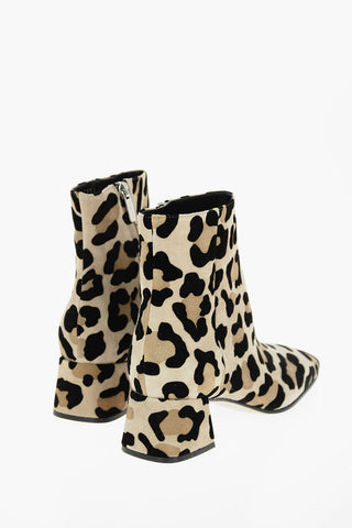 Leopard Printed Suede Leather Ankle Booties with Side zip 5cm