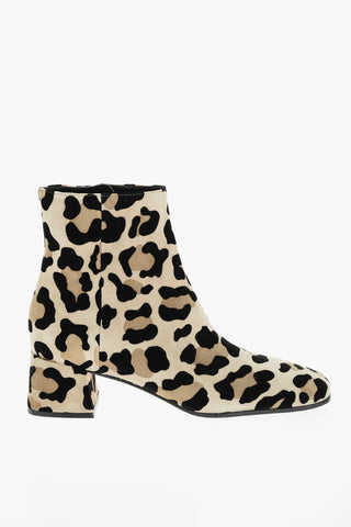 Leopard Printed Suede Leather Ankle Booties with Side zip 5cm