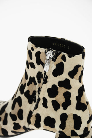 Leopard Printed Suede Leather Ankle Booties with Side zip 5cm