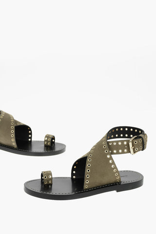 Suede Leather CITY Slides Embellished with Eyelets