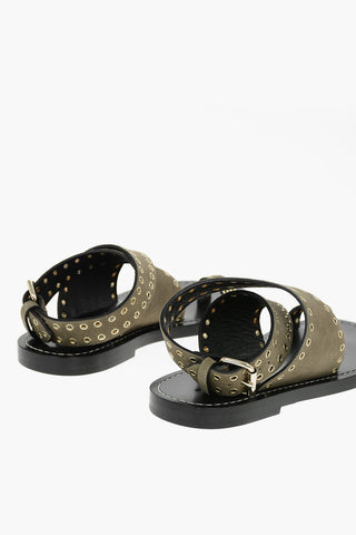Suede Leather CITY Slides Embellished with Eyelets
