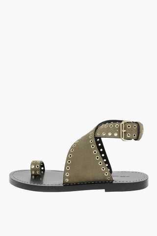 Suede Leather CITY Slides Embellished with Eyelets