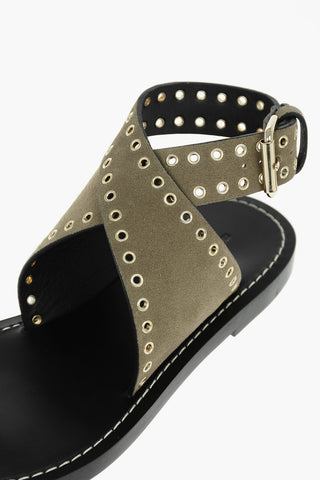 Suede Leather CITY Slides Embellished with Eyelets