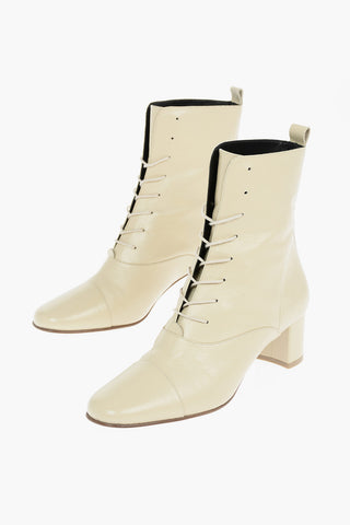 Grained Leather LADA Lace-up Ankle Booties 6cm