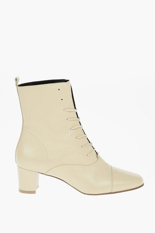 Grained Leather LADA Lace-up Ankle Booties 6cm