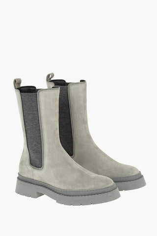 Suede Leather Chelsea Booties with Microbeads Detailing