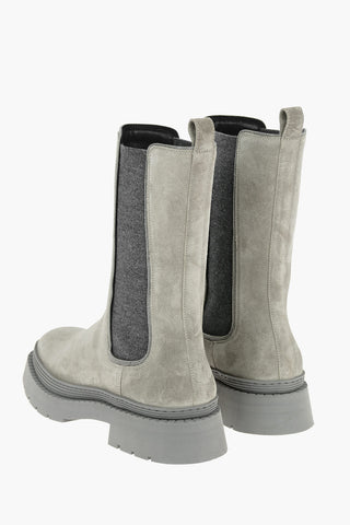Suede Leather Chelsea Booties with Microbeads Detailing