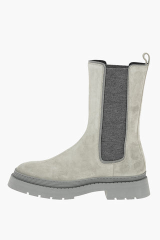 Suede Leather Chelsea Booties with Microbeads Detailing