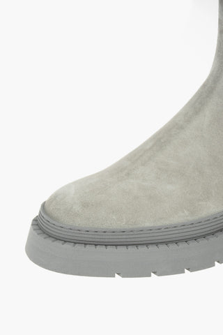 Suede Leather Chelsea Booties with Microbeads Detailing