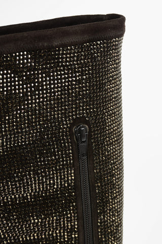 Suede Leather SPARKLE DOT Knee-high Boots with Rhinestones All-over 10cm