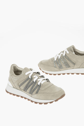 Sneakers Basse in Suede con Dettagli in Microperline
