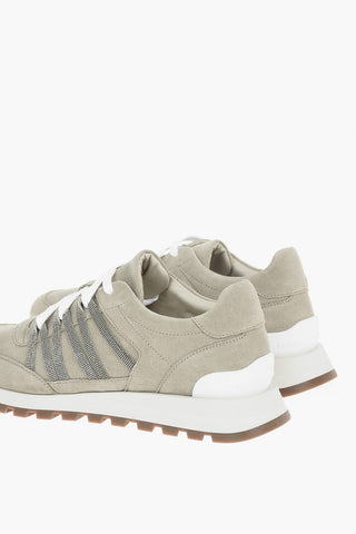 Sneakers Basse in Suede con Dettagli in Microperline
