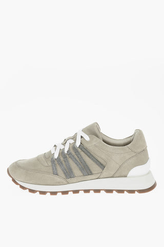Sneakers Basse in Suede con Dettagli in Microperline