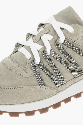 Sneakers Basse in Suede con Dettagli in Microperline