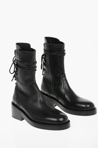 Leather HENRICA Ankle Boots with Back Lace Fastening 6cm