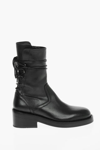Leather HENRICA Ankle Boots with Back Lace Fastening 6cm