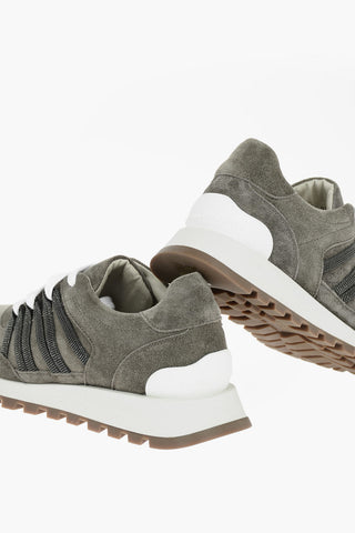 Sneakers Basse in Suede con Dettagli in Microperline