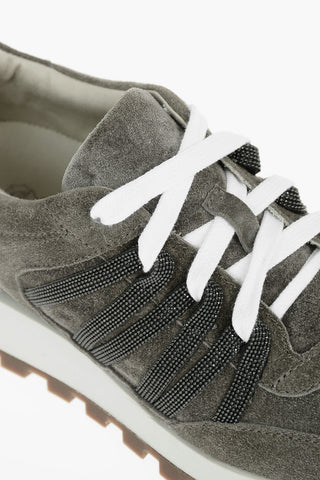 Sneakers Basse in Suede con Dettagli in Microperline