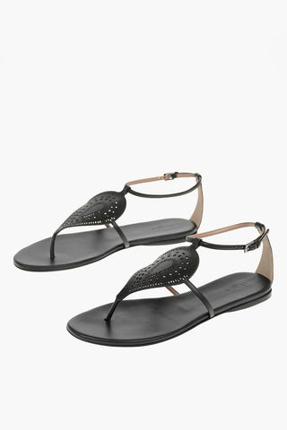 Leather Thong Sandals with Cut-out Detailing