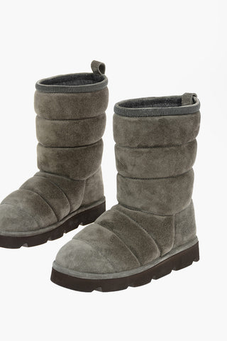 Padded Pull-on Suede Leather Booties with Microbeads Detailing