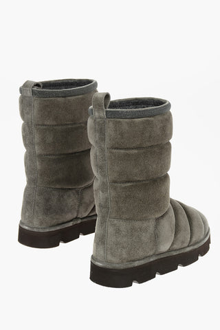 Padded Pull-on Suede Leather Booties with Microbeads Detailing