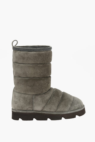 Padded Pull-on Suede Leather Booties with Microbeads Detailing