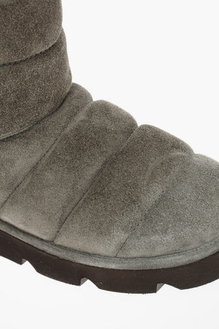 Padded Pull-on Suede Leather Booties with Microbeads Detailing